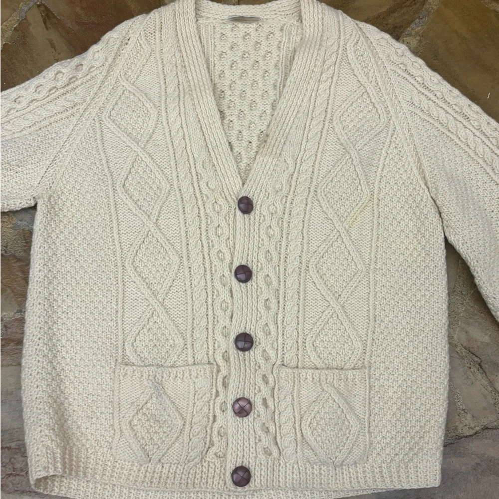 Vintage Aran Carraig Cream Cable Knit Cardigan Sweater - Picture 6 of 6